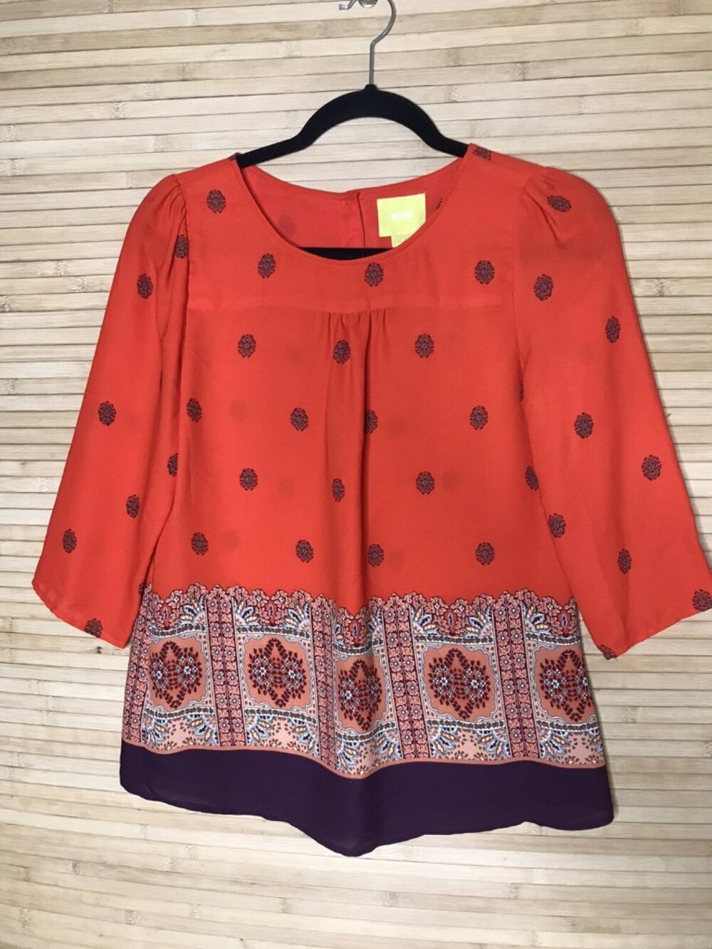 Maeve Anthropologie Rila Red Floral Bordered Boho 3/4 Sleeve Blouse Womens 2 - Picture 2 of 4